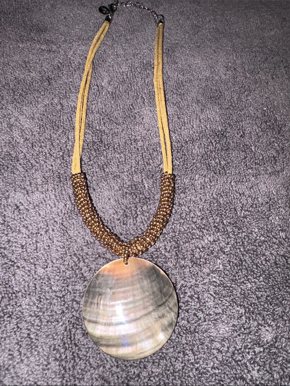 Lia Sophia Yellow Cord Necklace with Iridescent Mother-of-Pearl Pendant